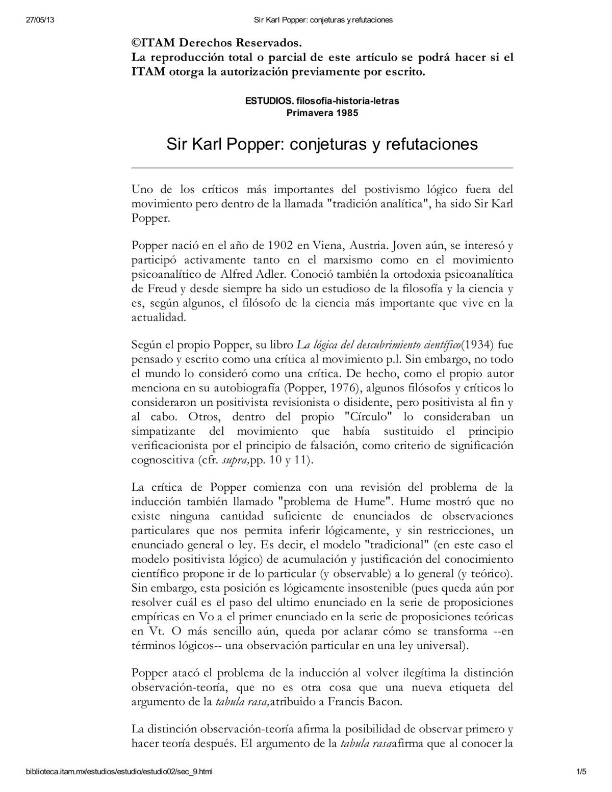 Sir Karl Popper conjeturas y refutaciones